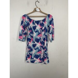 Lilly Pulitzer Girls Dress XL Beachy Coastal Travel Vacation Starfish Pom Pom